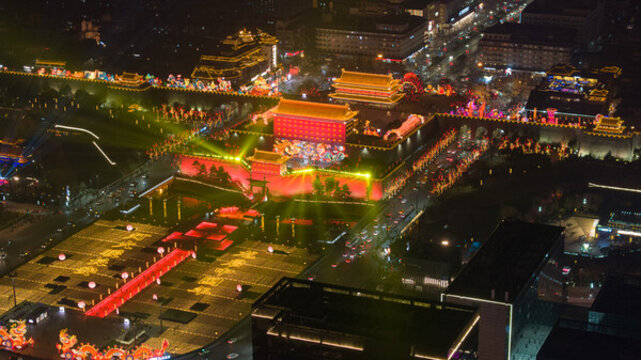 航拍西安城墻永寧門夜景