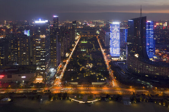合肥天鵝湖航拍城市風(fēng)光夜景