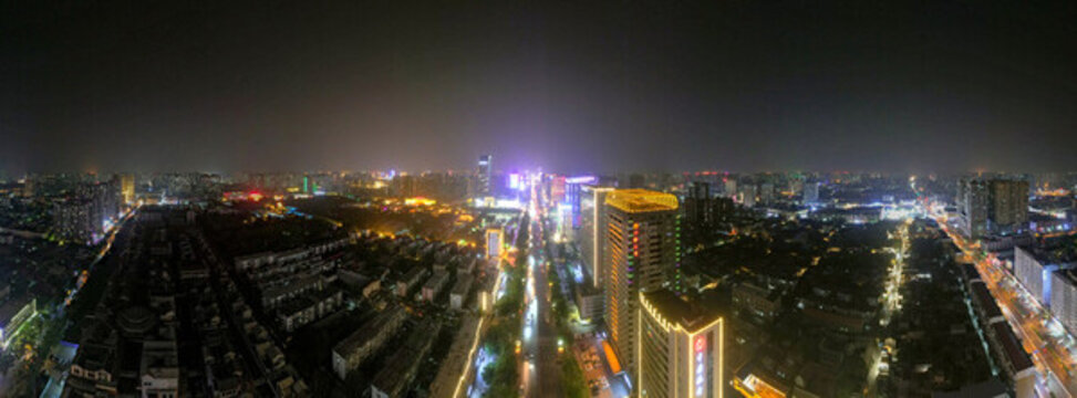 河南许昌城市夜景灯光航拍全景图