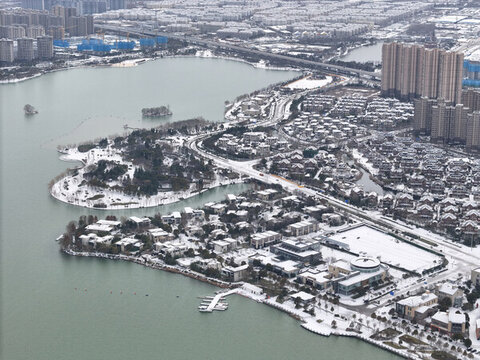 航拍徐州大龍湖雪景