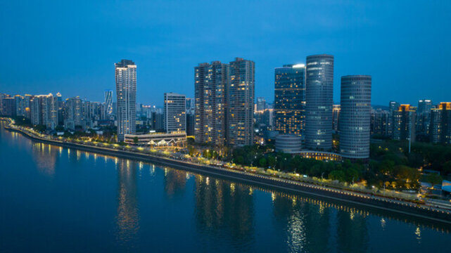 杭州濱江城市夜景航拍