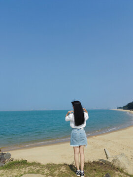 海南海口海邊木棧道