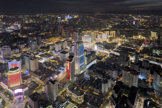 昆明東風(fēng)廣場(chǎng)航拍城市風(fēng)光夜景