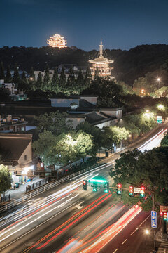 杭州城隍閣望仙閣夜景燈光全景