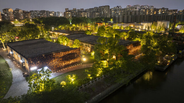 杭州拱墅大運河小河公園夜景