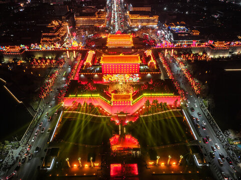 航拍西安南門鐘樓夜景夜色