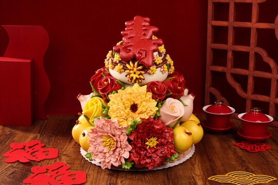 手工面食花餑餑壽字花團(tuán)錦簇