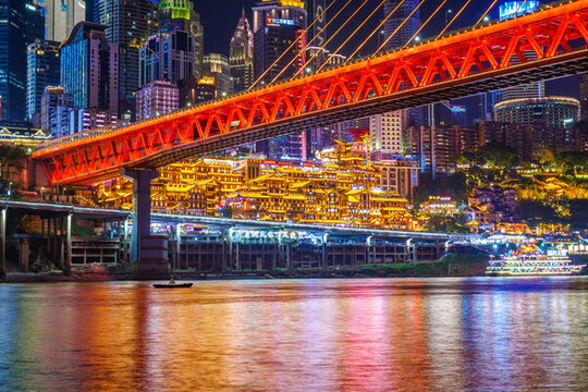 重慶洪崖洞與千廝門大橋夜景