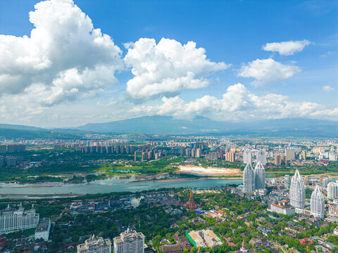 航拍西雙版納景洪市城市風(fēng)光