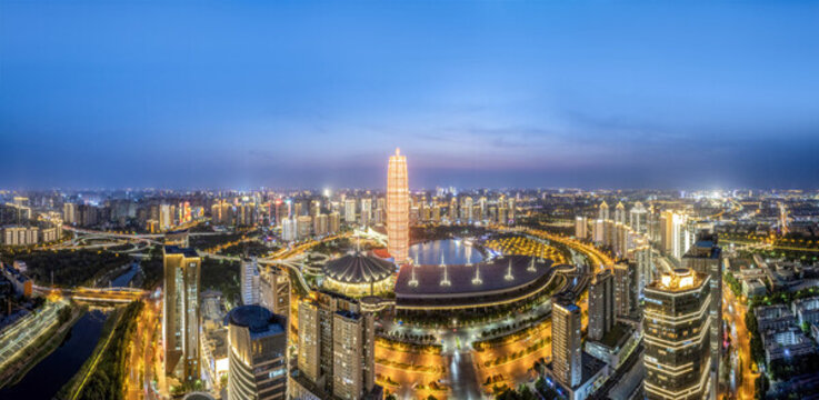 航拍鄭州CBD城市夜景