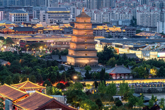 航拍西安城市夜景