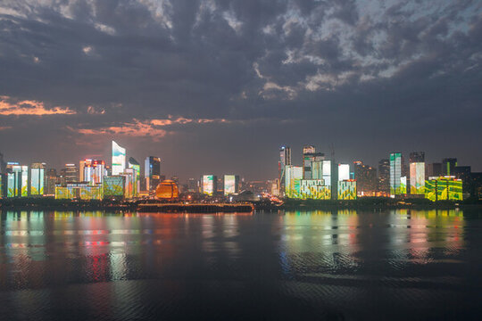 浙江杭州錢江新城夜景風光