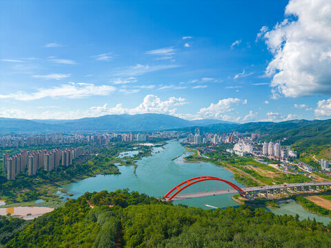 航拍西雙版納景洪市城市風光