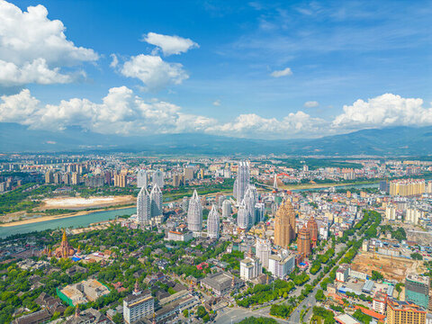 航拍西雙版納景洪市城市風(fēng)光