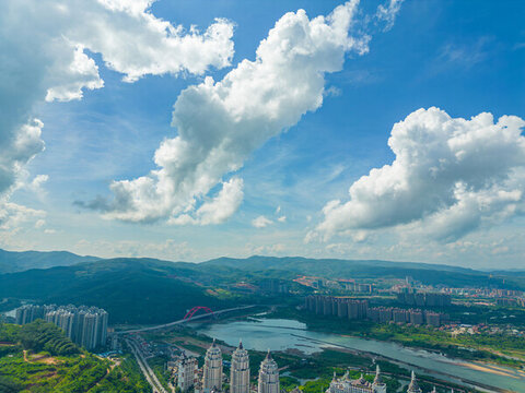 航拍西雙版納景洪市城市風光