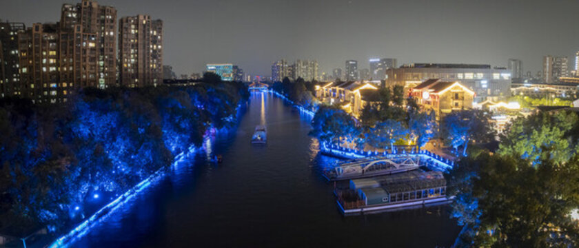杭州拱墅區(qū)上塘河夜景航拍