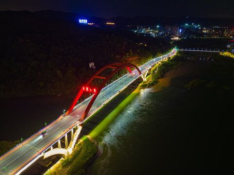 航拍西雙版納景洪市黎明大橋