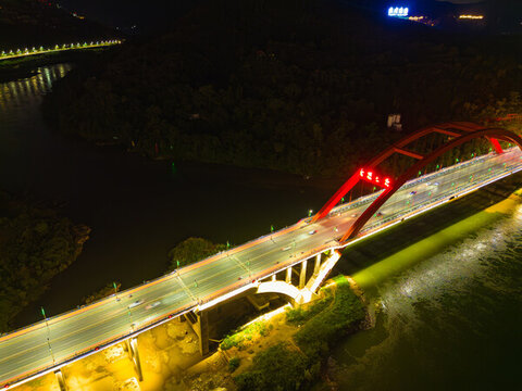 航拍西雙版納景洪市黎明大橋