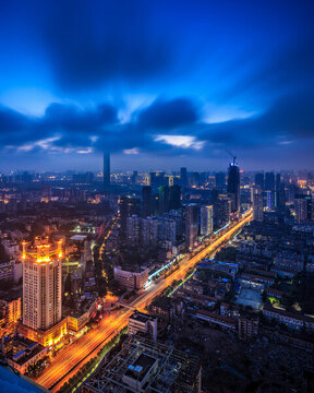 武漢青年路高角度夜景天際線