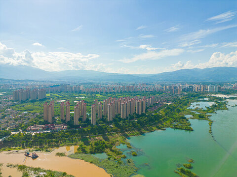 航拍西雙版納景洪市城市風(fēng)光