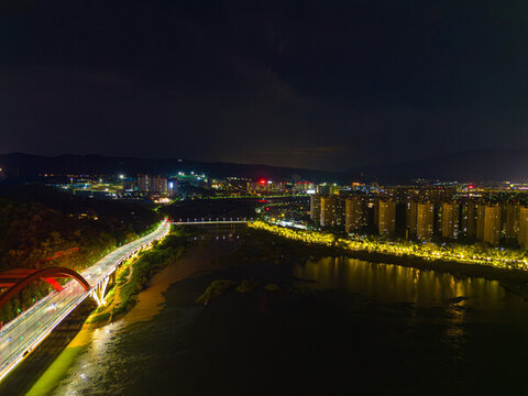 航拍西雙版納景洪市黎明大橋