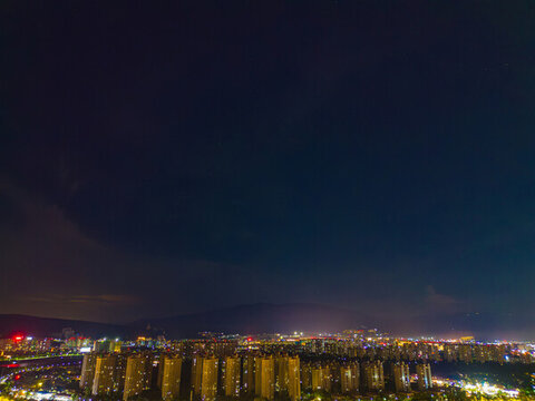 航拍西雙版納景洪市城市夜景