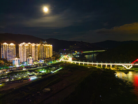 航拍西雙版納景洪市城市夜景
