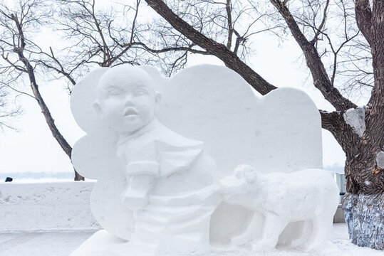 中國哈爾濱松花江邊的雪雕