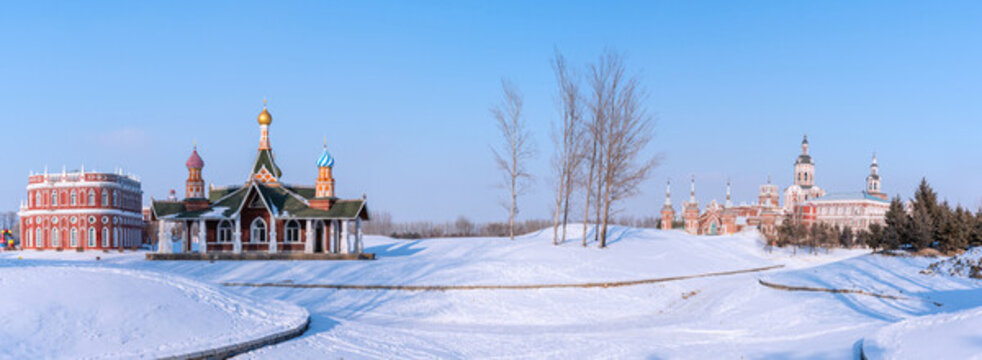 冬天雪后中國哈爾濱伏爾加莊園