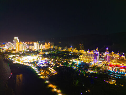 航拍西雙版納告莊西雙景星光夜市