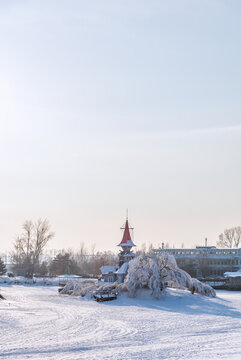 冬天雪后中國哈爾濱伏爾加莊園