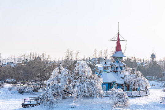 冬天雪后中國哈爾濱伏爾加莊園