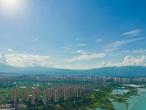 航拍西雙版納景洪市城市風(fēng)光