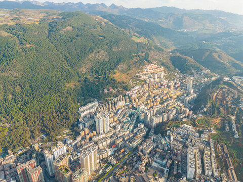 航拍云南紅河州個舊市城市風(fēng)光
