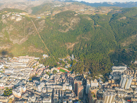 航拍云南紅河州個舊市城市風光