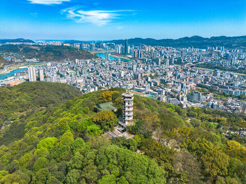 宜賓翠屏山下的城市風景航拍