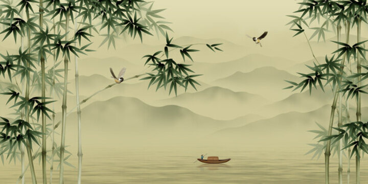 新中式花鳥竹林