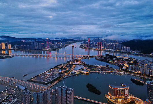 珠海澳門旅游塔西灣大橋橫琴夜景