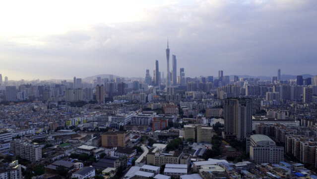 航拍俯瞰廣州城市風(fēng)光廣州塔