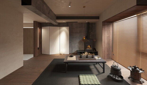 屏風(fēng)茶室墻布壁畫背景場景圖