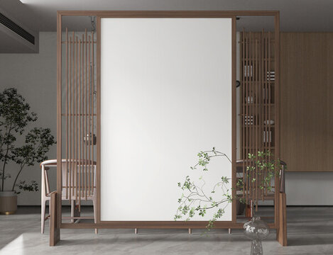中式禪意墻布壁畫(huà)背景場(chǎng)景圖