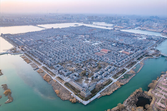 中國山東聊城東昌湖景區(qū)航拍