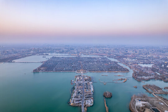 中國山東聊城東昌湖景區(qū)航拍