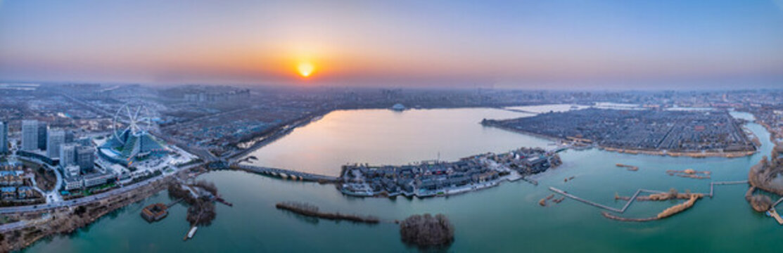 中國山東聊城東昌湖景區(qū)航拍
