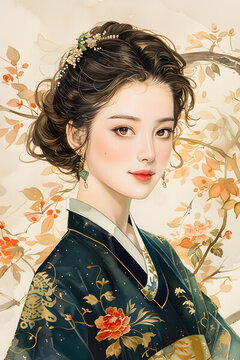手繪古風美女圖
