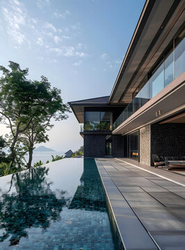 現(xiàn)代建筑風(fēng)格的無邊泳池豪宅