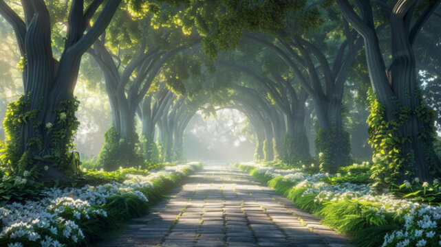 奇幻迷人綠色花園小徑