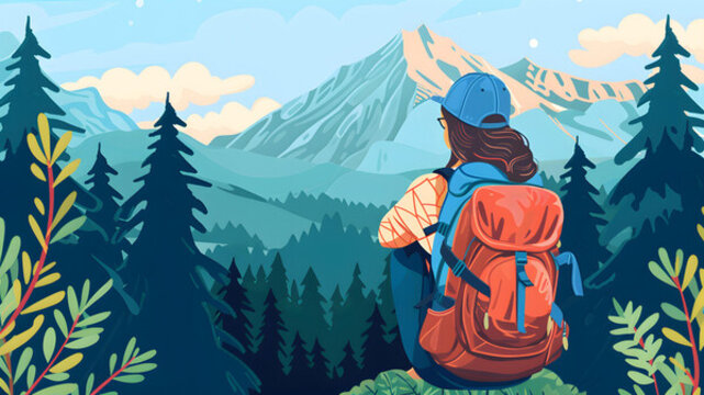 背包旅行的女人欣賞山景