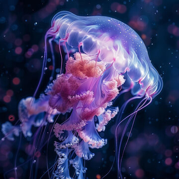 一只粉紫色觸須發(fā)光的的水母