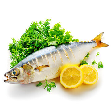 新鮮鯖魚配檸檬和蔬菜